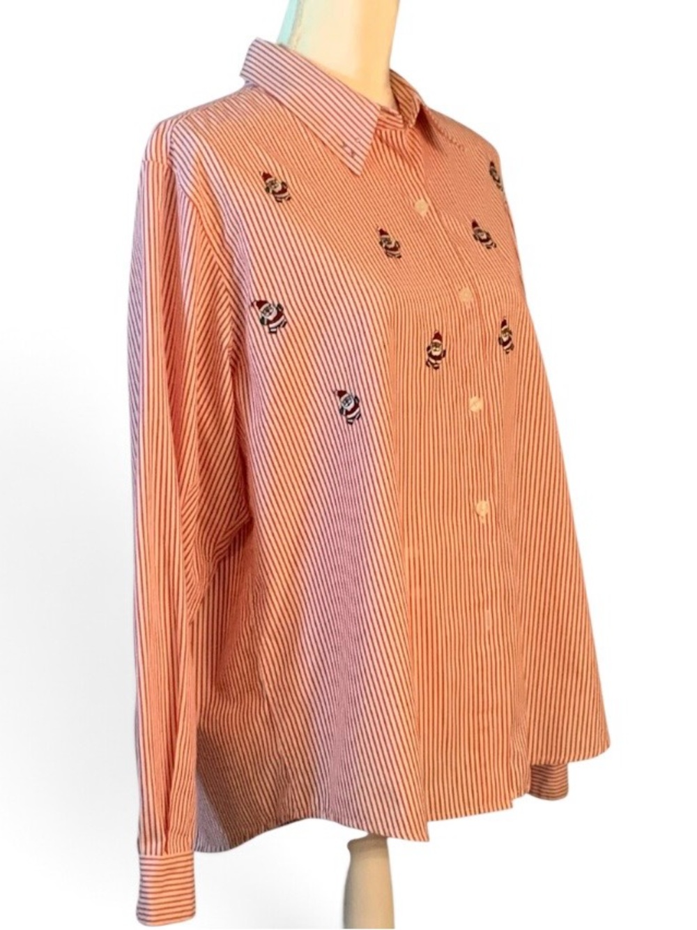 Impressions Striped Red Embroidered Long-Sleeve Button-Up Shirt - Picture 3 of 10
